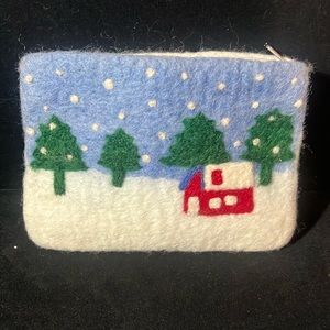 Jenny Krauss Alpaca Wool Clutch Off White & Blue snow village clutch